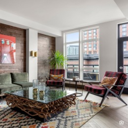 living room with a table and chairs