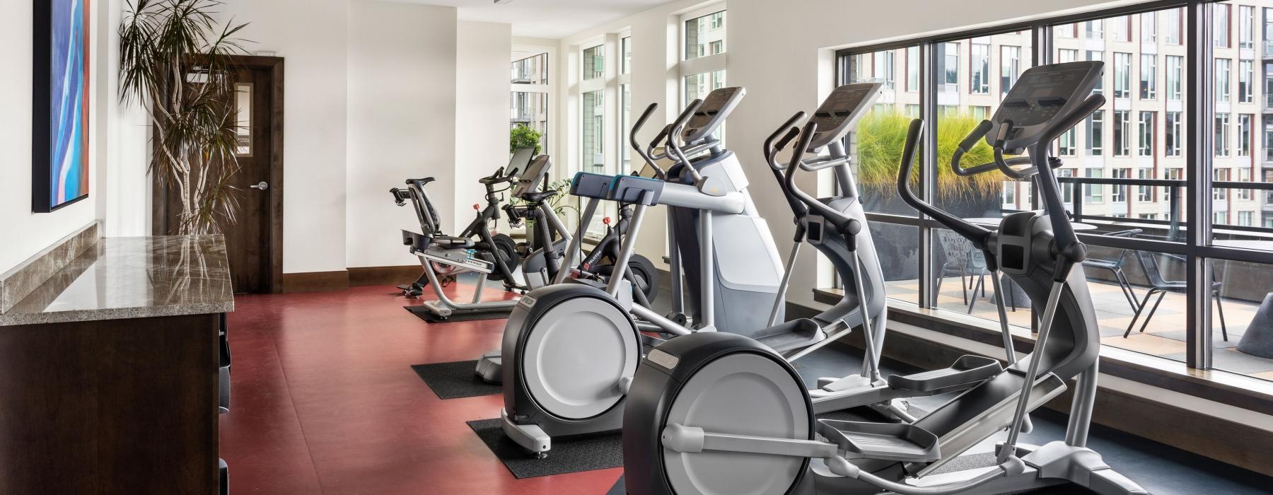 a gym with exercise equipment