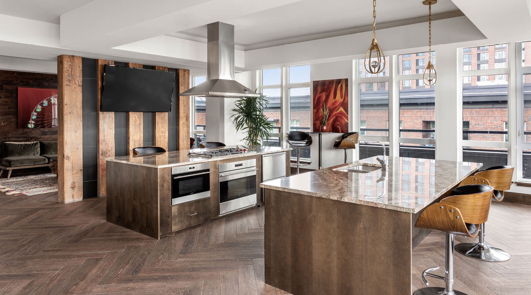 a kitchen with a large island