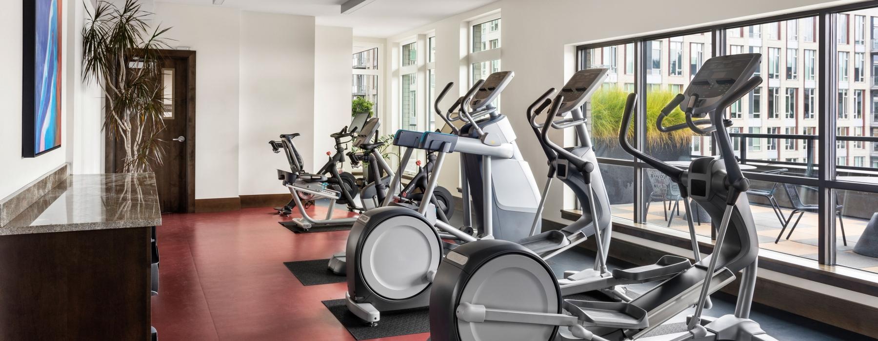 a gym with exercise equipment